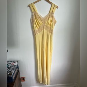 Vintage Yellow Lace Nightgown Lingerie Slip Dress